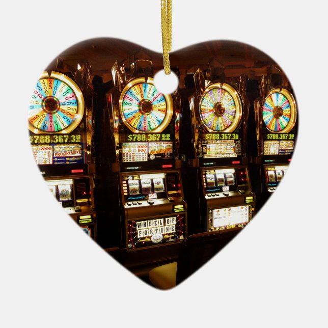 Gambling Maskin One beväpnade Bandit Money Las Veg Julgransprydnad Keramik (Framsidan)