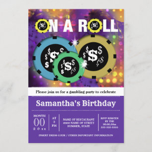Gambling roulette chip vegas party lila inbjudningar