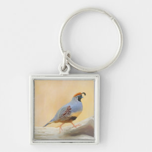 Gambrel's Quail Painting Original Bird Art Fyrkantig Silverfärgad Nyckelring