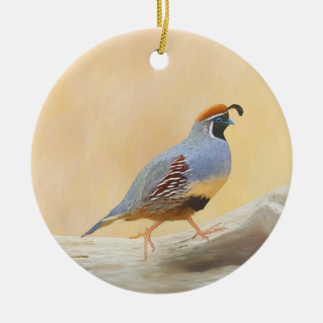Gambrel's Quail Painting Original Bird Art Julgransprydnad Keramik (Framsidan)