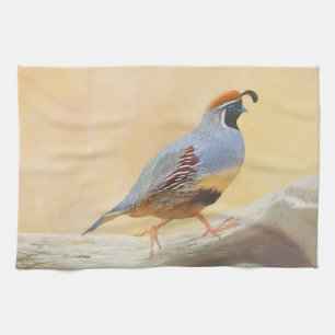 Gambrel's Quail Painting Original Bird Art Kökshandduk