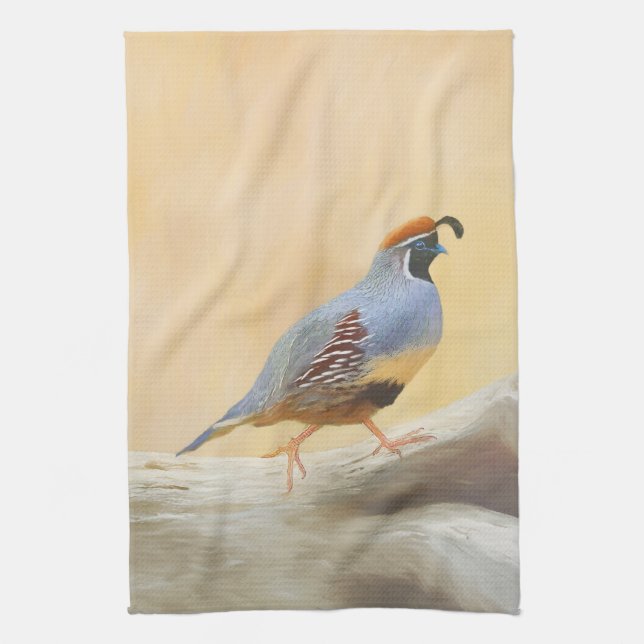 Gambrel's Quail Painting Original Bird Art Kökshandduk (Vertikal)