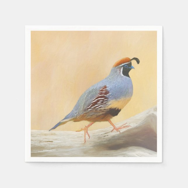 Gambrel's Quail Painting Original Bird Art Pappersservett (Framsidan)