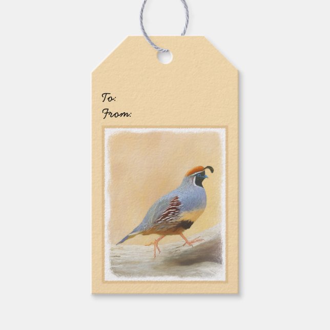 Gambrel's Quail Painting Original Bird Art Presentetikett (Framsidan)