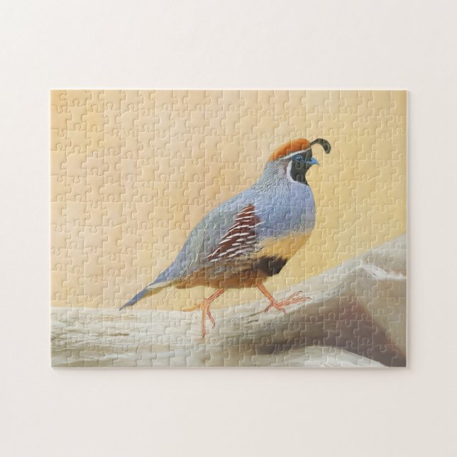 Gambrel's Quail Painting Original Bird Art Pussel (Horisontell)