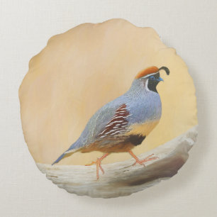 Gambrel's Quail Painting Original Bird Art Rund Kudde