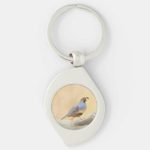 Gambrel's Quail Painting Original Bird Art Swirl Silverfärgad Nyckelring