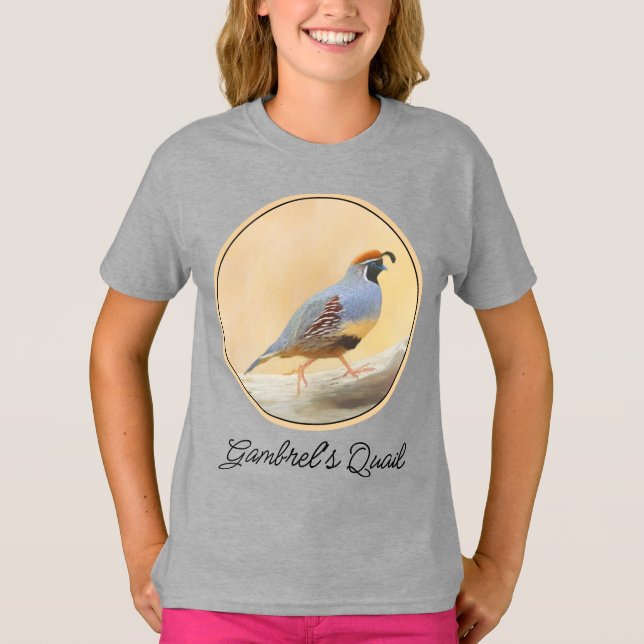 Gambrel's Quail Painting Original Bird Art T-Shirt (Framsida)