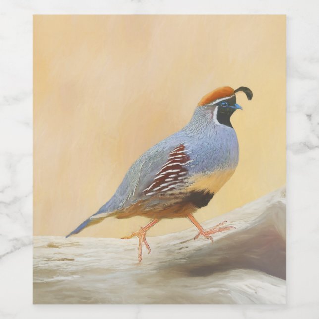 Gambrel's Quail Painting Original Bird Art Vinflaska Etikett (Singel etikett)