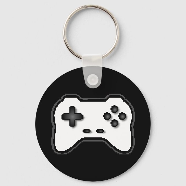 Game Controller Black White 8bit Video Game Style Nyckelring (Baksida)