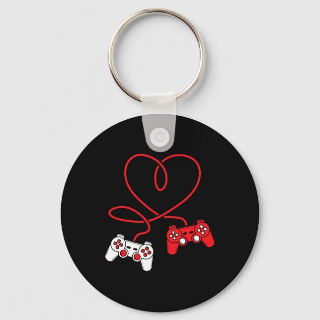 Game Controller Heart Funny Valentines day Boy&am Nyckelring (Framsida)