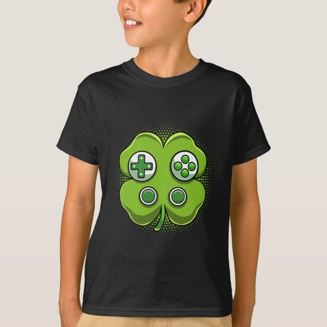 Game Controller Shamrock St patricks day Gamer Boy T Shirt (Framsida)