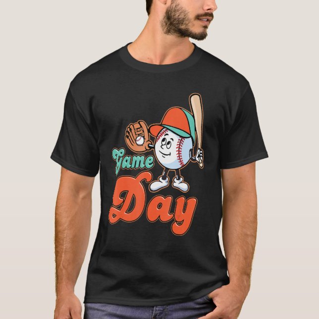 Game Day Baseball And Softball Fan Groovy Play Pla T Shirt (Framsida)