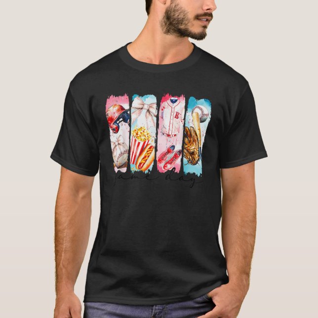 Game Day Baseball Coquette Bow Funny Tis Seaso T Shirt (Framsida)