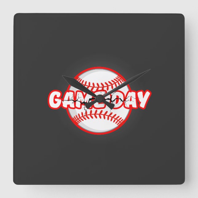 Game Day Cracked Baseball Sports Graphic Fyrkantig Klocka (Framsida)