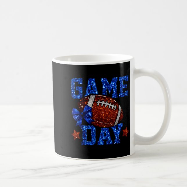 Game Day Football Season Football Mama Blue Bow Ch Kaffemugg (Höger)