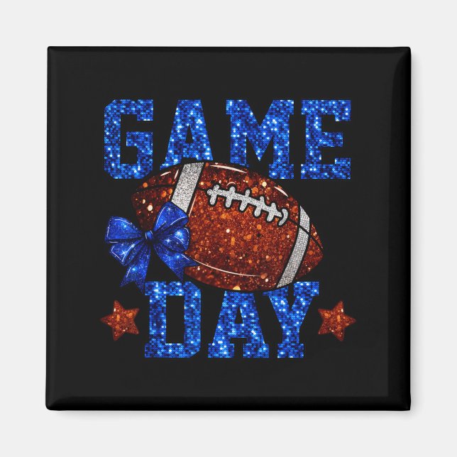 Game Day Football Season Football Mama Blue Bow Ch Magnet (Framsidan)