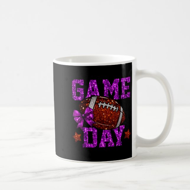 Game Day Football Season Football Mama Purple Bow  Kaffemugg (Höger)