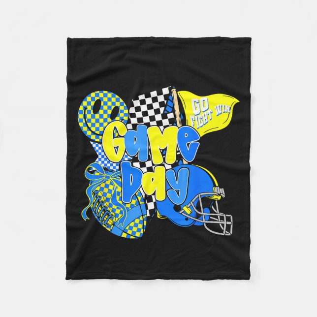 Game Day Football Team Srit Checkered Blue &amp; G Fleecefilt (Framsidan)