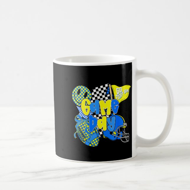 Game Day Football Team Srit Checkered Blue &amp; G Kaffemugg (Höger)