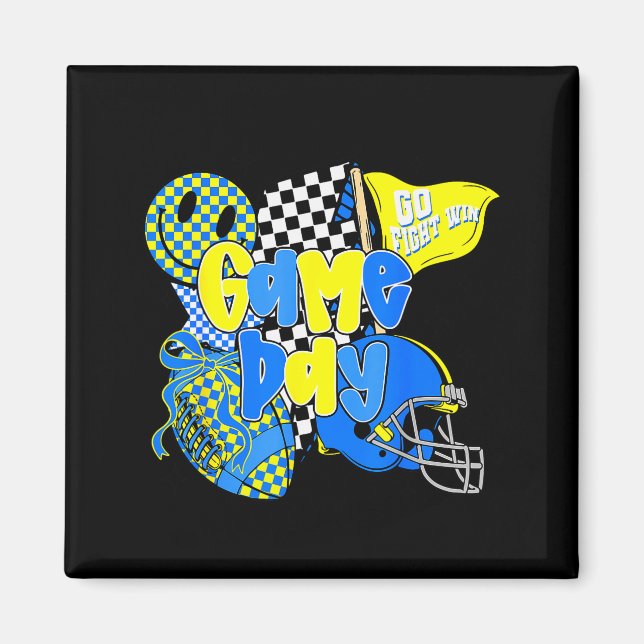 Game Day Football Team Srit Checkered Blue &amp; G Magnet (Framsidan)