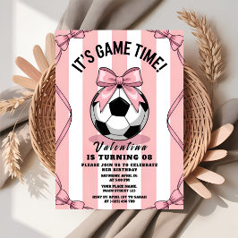 Game Day Girl Soccer Pink Bow Inbjudningar