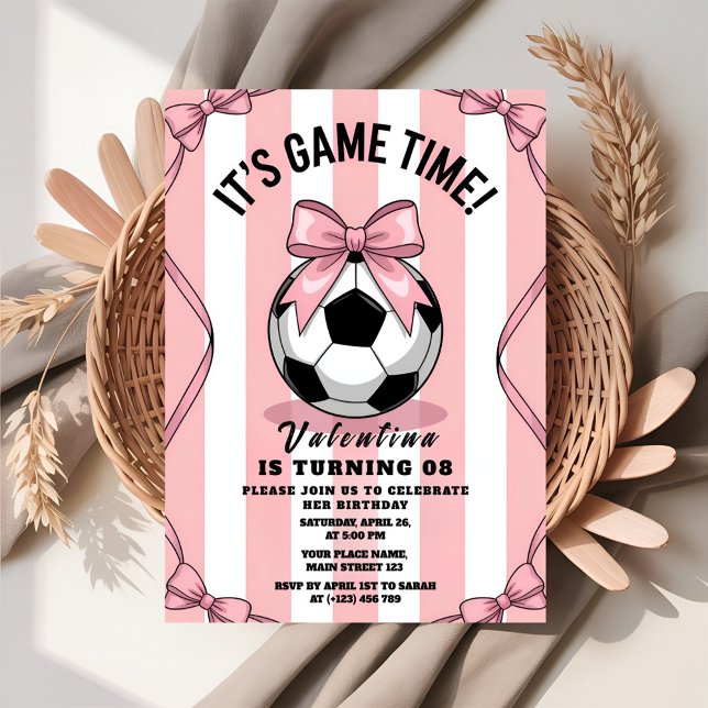 Game Day Girl Soccer Pink Bow Inbjudningar (Skapare uppladdad)