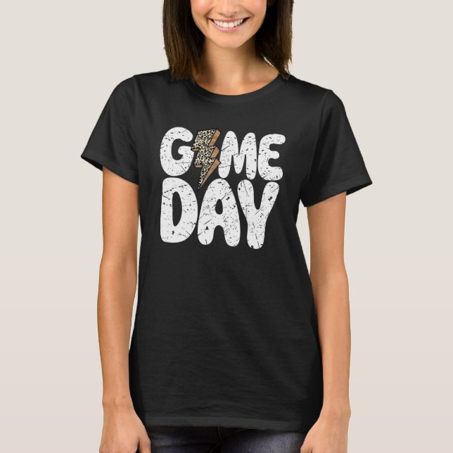 Game Day Leopard Print Lightning Bolt Football Spo T Shirt (Framsida)