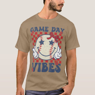 Game Day Vibes Retro Coquette Bow Baseball Flickor T Shirt