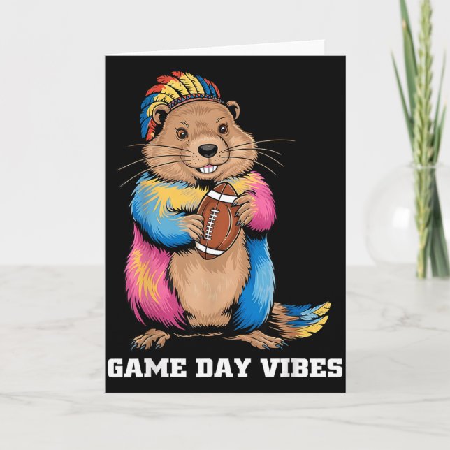 Game Day Vibes Tribal Groundhog Håller Fotboll F Kort (Framsida)