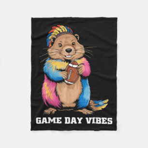 Game Day Vibes Tribal Groundhog Holding Football F Fleecefilt