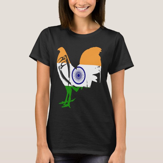 Game fowl India Indian flag gaff rooster Gamefowl T Shirt (Framsida)
