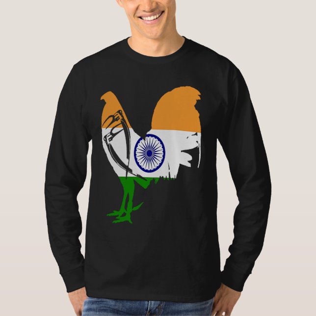 Game fowl India Indian flag gaff rooster Gamefowl T Shirt (Framsida)