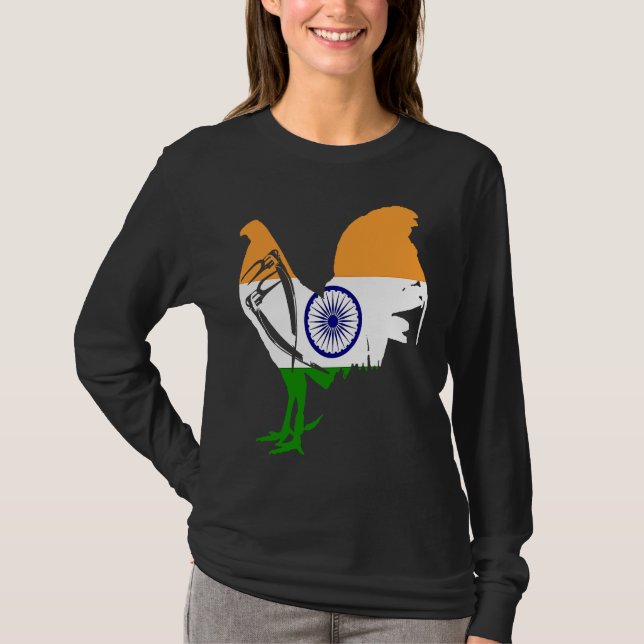 Game fowl India Indian flag gaff rooster Gamefowl  T Shirt (Framsida)