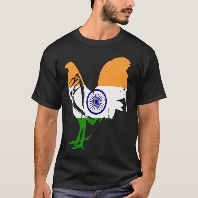 Game fowl India Indian flag gaff rooster Gamefowl  T Shirt (Framsida)