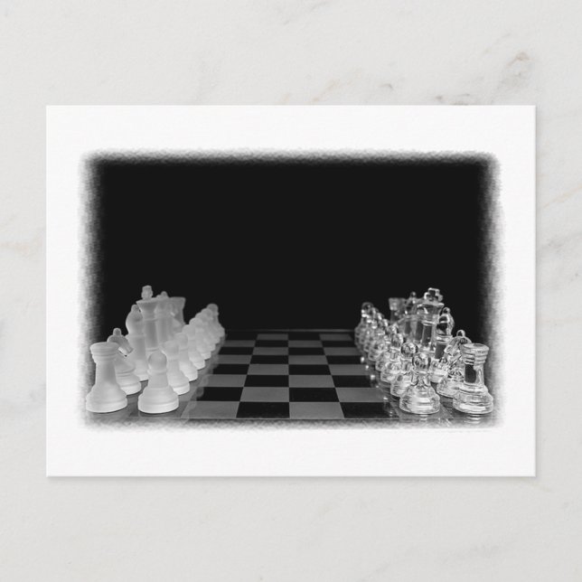 Game i Black & White Spooky Glass Chess Board Vykort (Framsida)