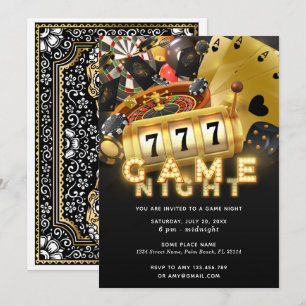 Game Nght Party Black Guld Inbjudningar