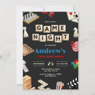 Game Night Födelsedagsfest Roliga Brädspel Barn Inbjudningar