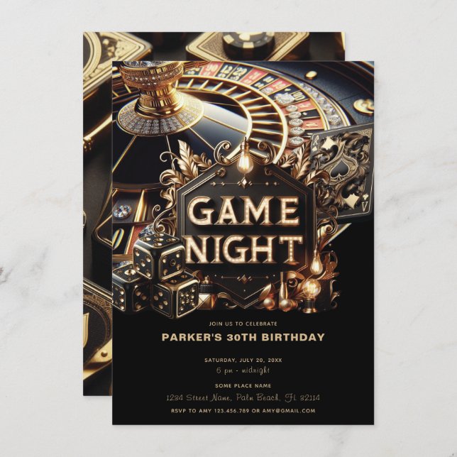Game Night Party Casino Birthday Inbjudningar (Fram/baksida)