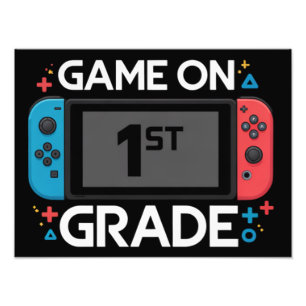 Game On 1:a klass tillbaka till skolan rolig gamer Fototryck