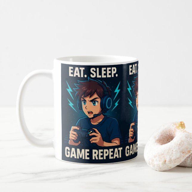 Game On! – Anime Gamer Affisch med Glödande Kontro Kaffemugg (Med munk)