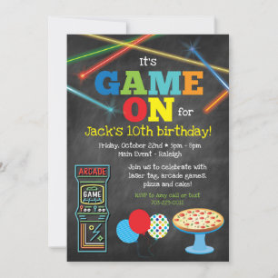 Game On Arcade Pizza Party Kritskriftsinbjudan Inbjudningar