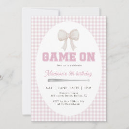 Game On Baseball Bow Pink Gingham Preppy 5th  Inbjudningar