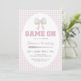 Game On Baseboll Rosett Rosa Gingham Snygg 5:e Inbjudningar