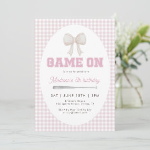 Game On Baseboll Rosett Rosa Gingham Snygg 5:e Inbjudningar