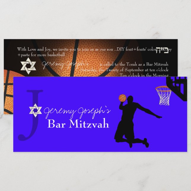 Game On! Basketball ✡ Pub Mitzvah Inbjudningar (Fram/baksida)