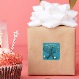 "Game on", cyanracket och Bollar tennis Fyrkantigt Klistermärke