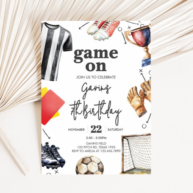 Game On Fotbollsfödelsedag Inbjudningar (Soccer Birthday Party Invitation)