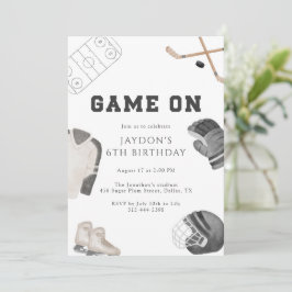 Game On Hockey Birthday Party Neutral Sports Kids  Inbjudningar