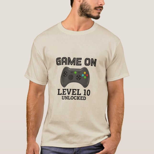 Game On – Level 10 Unlocked | Gamer Birthday T-Shi T Shirt (Framsida)